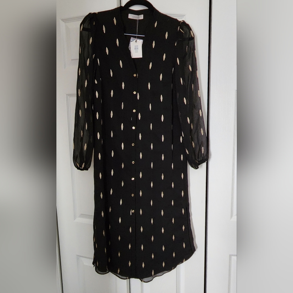 HP 🪁 ASOS Oasis Midi Shirt Dress, Black and Gold, Size US 6